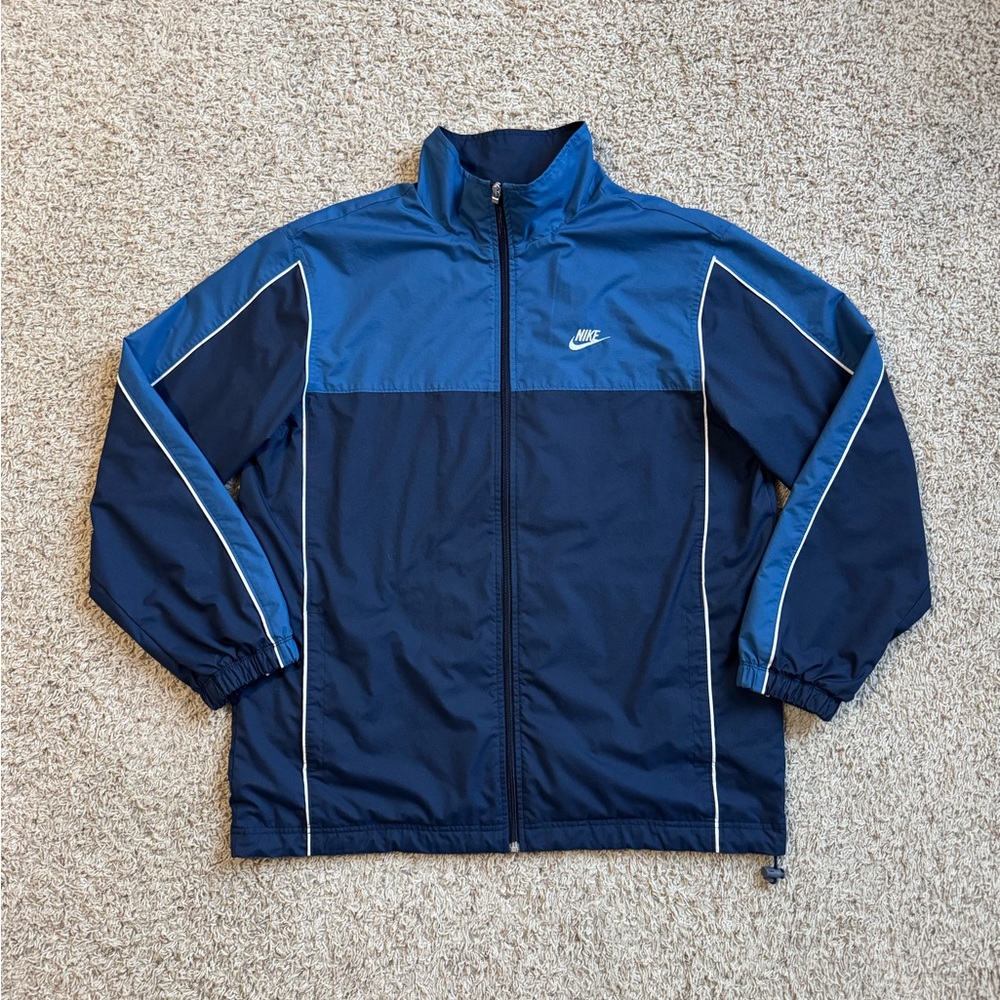 Vintage Nike Mens Windbreaker Jacket Blue & Navy Full Zip Silver Tag Size Large